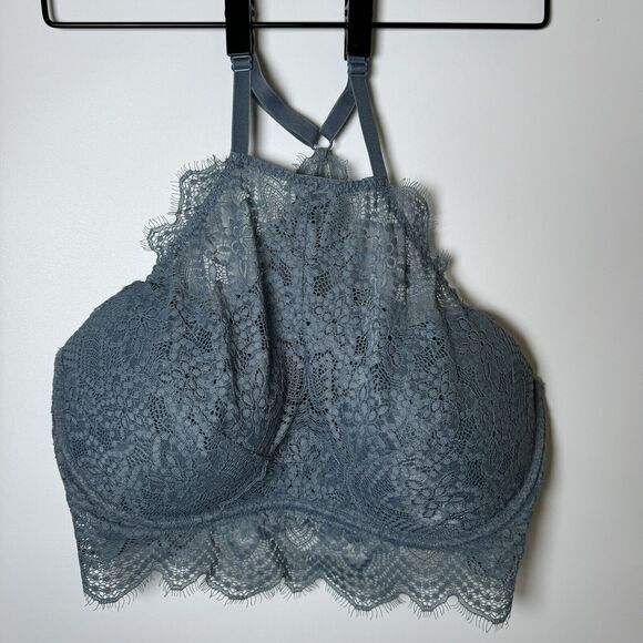 Victoria Secret Push Up Bralette Large DD Gray Lace Fairy Coquette Cottagecore - Picture 1 of 14